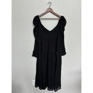 ASTR The Label black crepe maxi dress Large tiered puff long sleeve whimseygoth